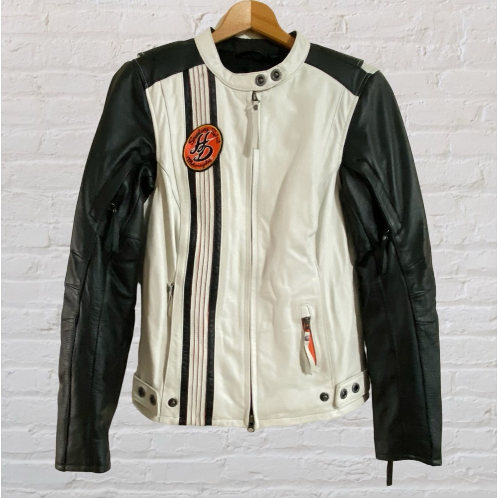 HARLEY-DAVIDSON White and Black Leather Jacket - size Medium